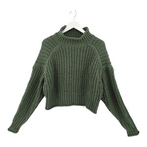 H&M Cropped Sweater Size Small Oversized Relaxed Fit Dark Celery Drop Shoulder